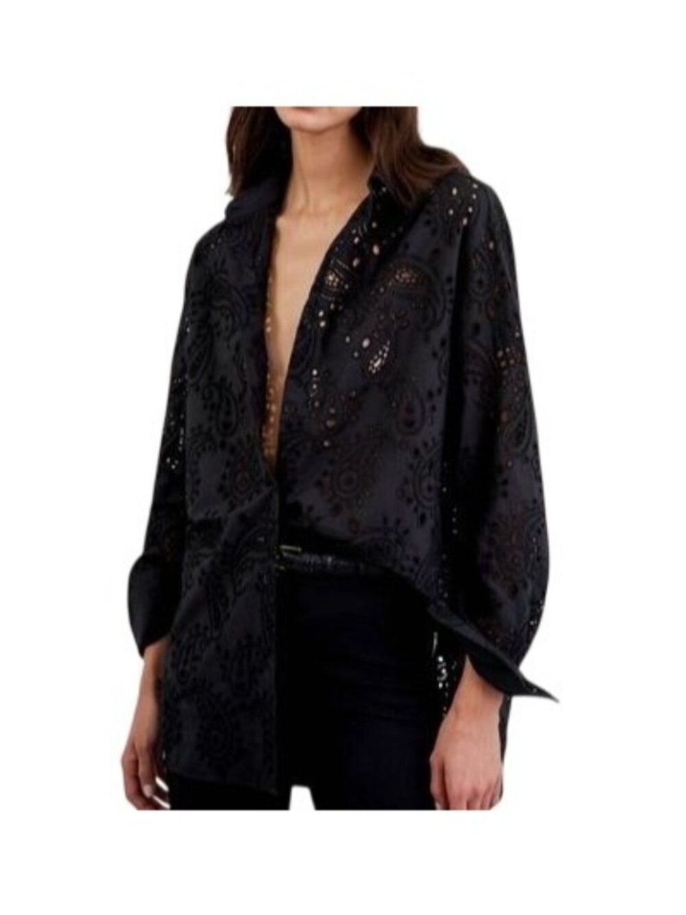 Nili Lotan Mael Embroidered Poplin Shirt, Black, Size XS, NWT